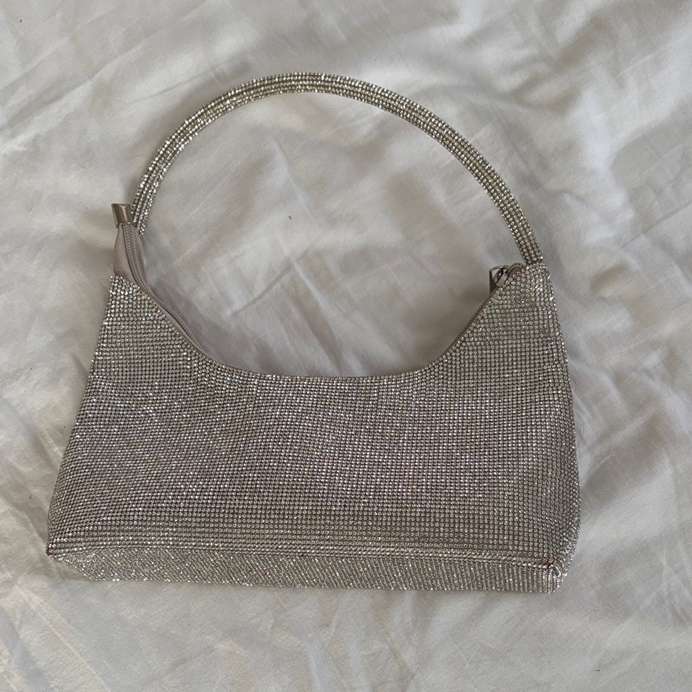 Silver Crystal Embellished Shoulder Bag